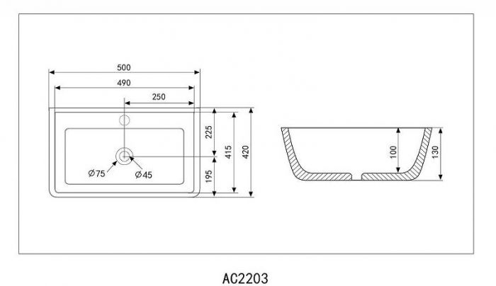Раковина Abber Rechteck 50 AC2203MB Черная матовая