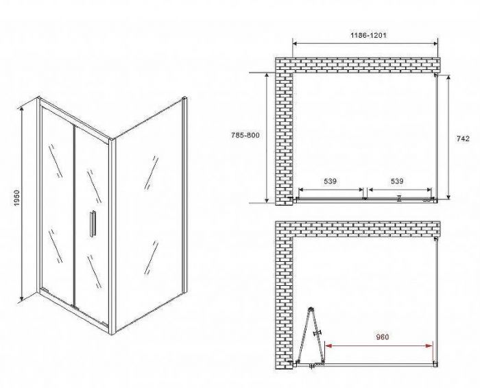Душевой уголок Abber Sonnenstrand 120x80 AG07120B-S80B профиль Черный стекло прозрачное