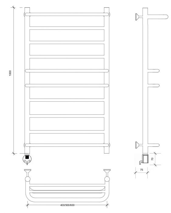 Полотенцесушитель электрический Secado Верона 2 100x40 черный матовый