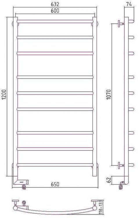 Электрический полотенцесушитель Сунержа Галант 2.0 1200x600 L 31-5200-1260 Черный матовый