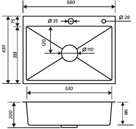 Кухонная мойка Ростовская Мануфактура Сантехники 58 MR-5843BL Графит Кухонная мойка Ростовская Мануфактура Сантехники 58 MR-5843BL Графит