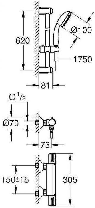 Смеситель для душа Grohe Grohtherm 800 34565001 с термостатом Хром