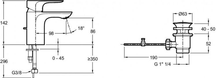 Смеситель для раковины Jacob Delafon Aleo E98332-4-CP, хром Смеситель для раковины Jacob Delafon Aleo E98332-4-CP, хром