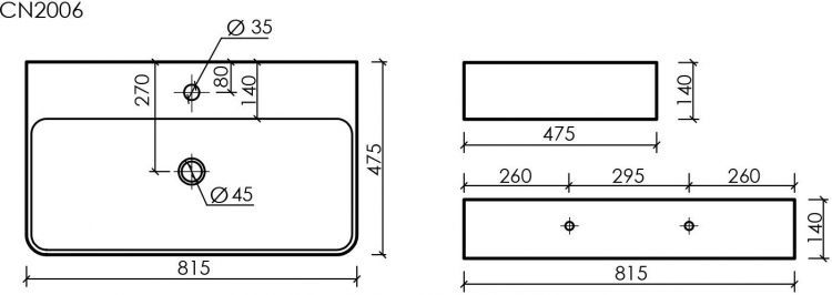 Умывальник CERAMICANOVA AURA с 1 отверстием для смесителя, без перелива CN2006 Умывальник CERAMICANOVA AURA с 1 отверстием для смесителя, без перелива CN2006