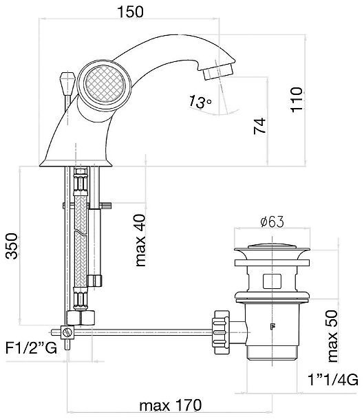 Смеситель для раковины Fiore Venere Sky 13OO0622 цвет Золото