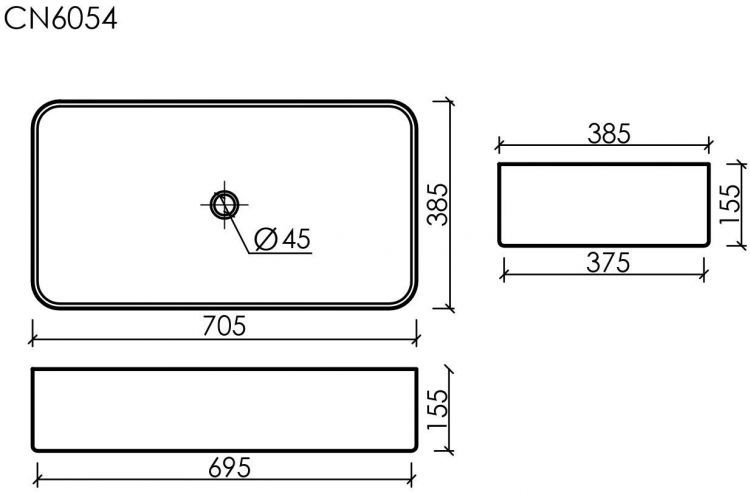 Умывальник CERAMICANOVA Element чаша накладная прямоугольная CN6054