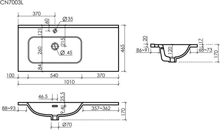 Раковина накладная SANCOS мебельная Element, чаша слева, с отверстием под смеситель, 1010x465x180 мм, цвет белый, CN7003L Раковина накладная SANCOS мебельная Element, чаша слева, с отверстием под смеситель, 1010x465x180 мм, цвет белый, CN7003L