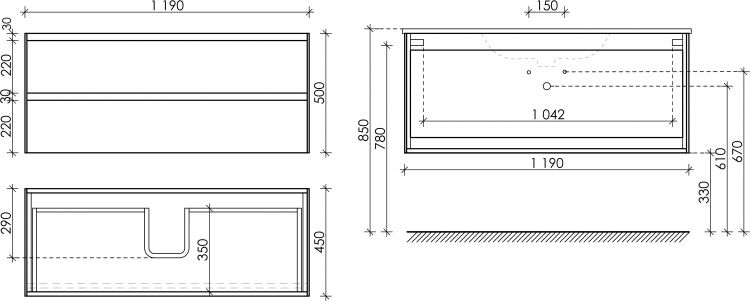 Тумба подвесная SANCOS под раковину Cento, белый глянец 1190х450х500, CN120-1W