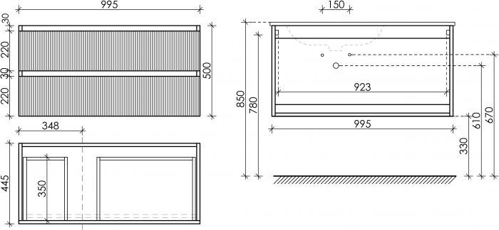 Тумба подвесная SANCOS под раковину Snob T левая, Doha Soft 995х445х500, SNT100LSM