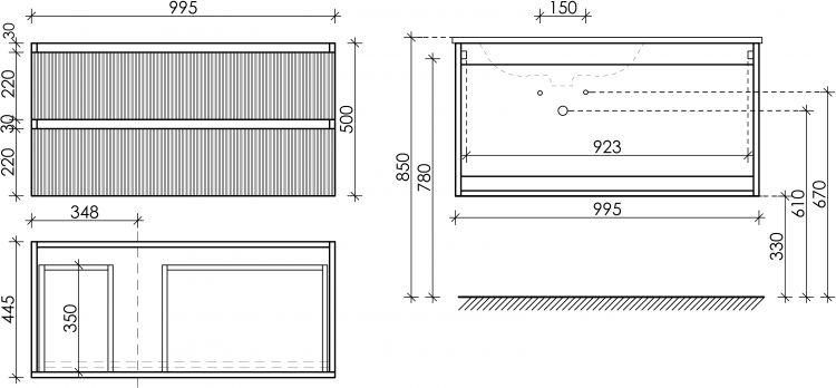 Тумба подвесная SANCOS под раковину Snob T левая, Doha Soft 995х445х500, SNT100LSM