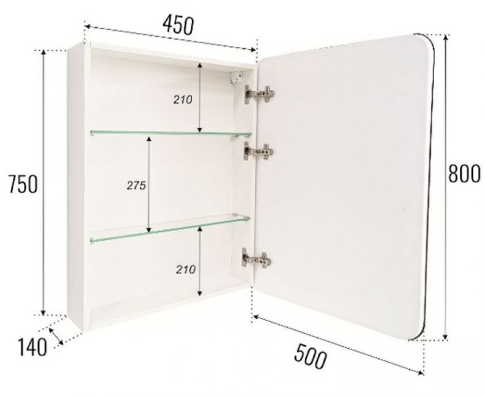 Зеркальный шкаф STWORKI Монтре 50 L Мон.03.50/W/L с подсветкой цвет Белый