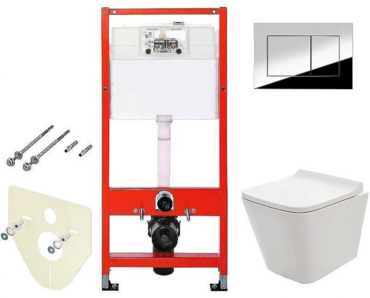 Комплект унитаза AQUAme AQM2004 с инсталляцией Tece Profil 9400412 с сиденьем Микролифт и клавишей смыва Хром глянцевый