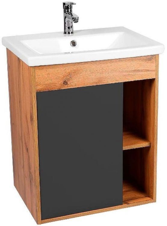 Тумба под раковину VIANT Бостон 60 VBOS60COG-T1STP подвесная Графит матовый Дуб Вотан