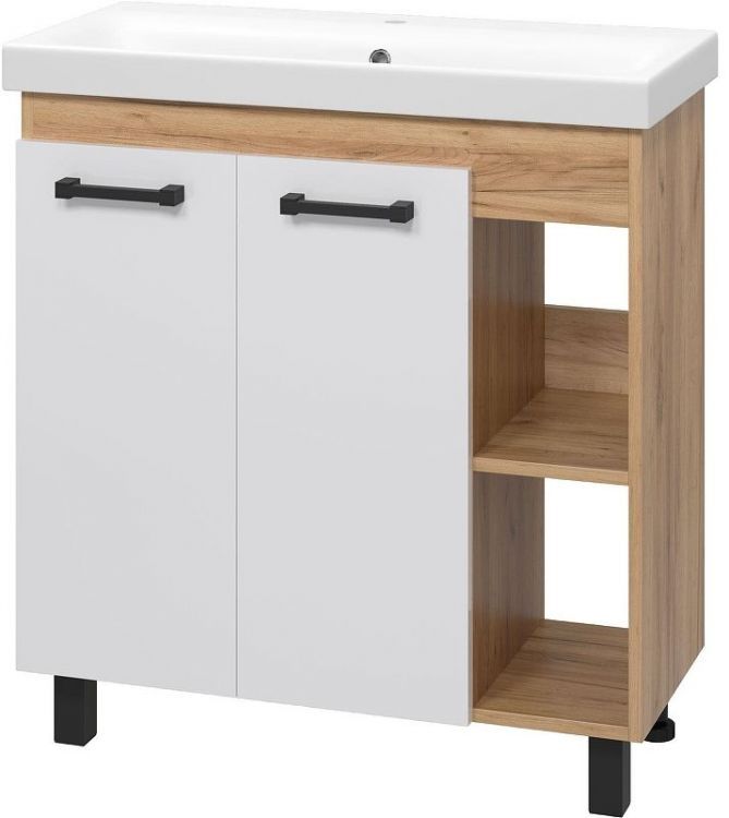 Тумба с раковиной Misty Крафт 80 УТ000013344 Белая Дуб Крафт золотой