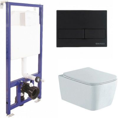 Комплект унитаза Aquatek Либра New AQ1148N-00 с инсталляцией Berges Novum L5 040215 с сиденьем Микролифт и Черной матовой клавишей смыва