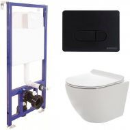 Комплект унитаза AQUAme AQM2002 с инсталляцией Berges Novum D5 040235 с сиденьем Микролифт и Черной матовой клавишей смыва