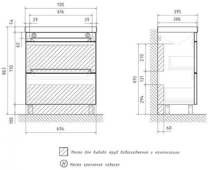 Тумба под раковину Equil Corner 70 tnCRNR70.2Y-06 цвет Белый