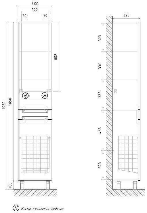 Шкаф пенал Equil Corner 40 pnCRNR40.KZ-06 с бельевой корзиной цвет Белый