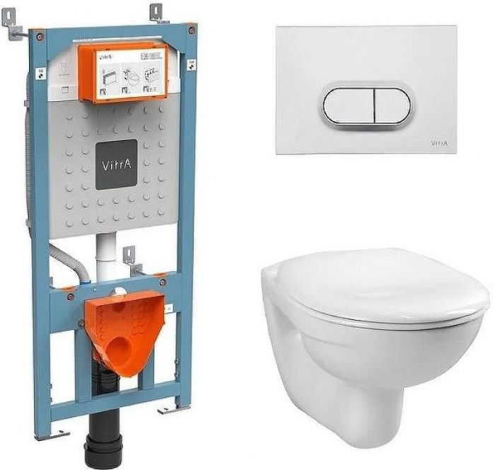Комплект унитаза с инсталляцией Vitra Normus 9773B003-7203 с сиденьем Микролифт и клавишей смыва Хром матовый