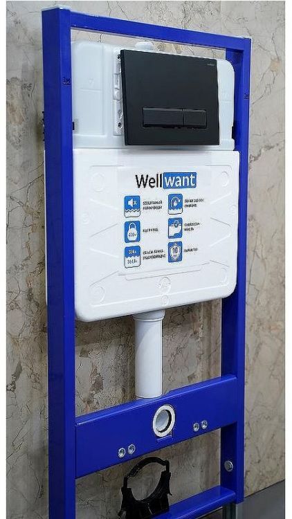 Комплект унитаза WellWant Aura WWU01121WK с инсталляцией WellWant Standart 50 WWISI111BB с сиденьем Микролифт и Черной матовой клавишей смыва