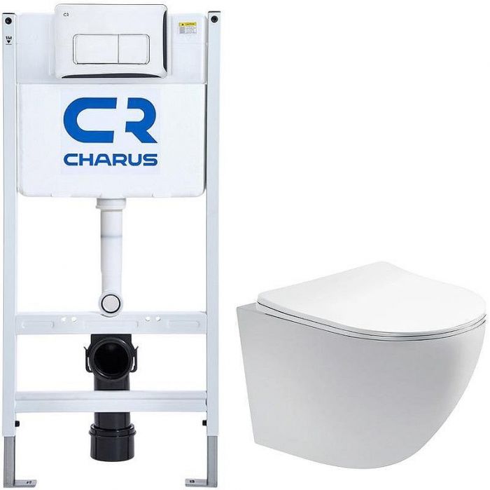 Комплект унитаза Aquatek Европа AQ1900-00 с инсталляцией Charus City CR.200.21.01 с сиденьем Микролифт и клавишей смыва Хром глянцевый
