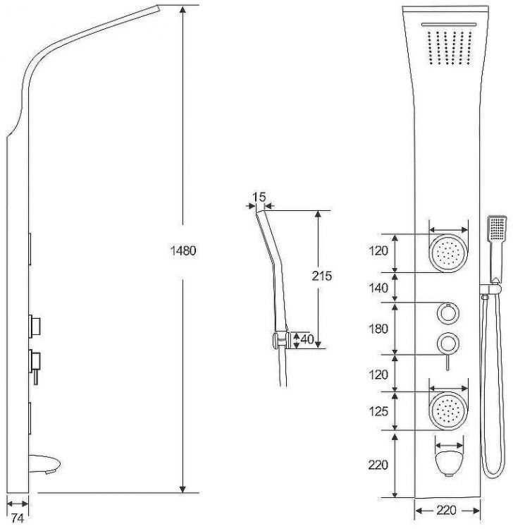 Душевая панель Ceruttispa Twin BK CT9984 с гидромассажем Черная