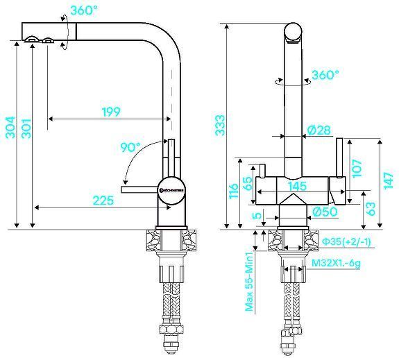 Смеситель для кухни KUCHENSTERN FOKUS-FS 401SS40 цвет Нержавеющая сталь