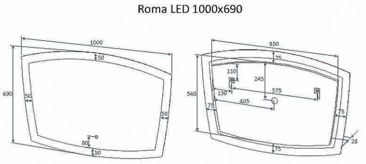 Зеркало Art&Max Roma AM-Rom-1000-700-DS-F с подсветкой с сенсорным выключателем Зеркало Art&Max Roma AM-Rom-1000-700-DS-F с подсветкой с сенсорным выключателем