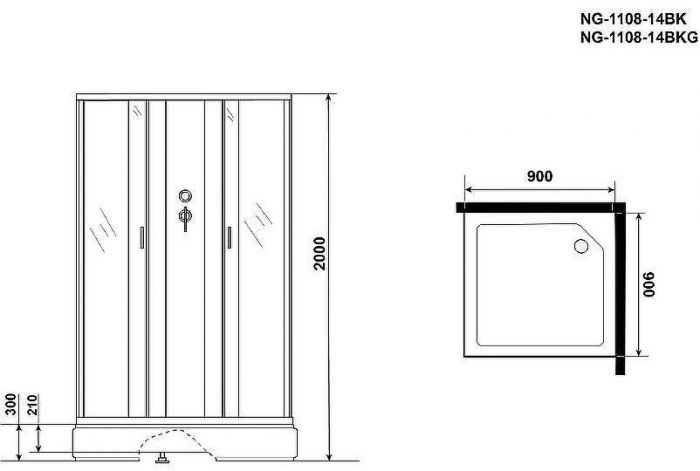 Душевая кабина Niagara Classic 90x90 NG-1108-14BKG с гидромассажем