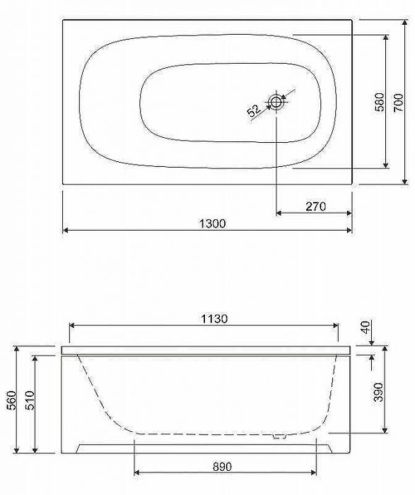 Акриловая ванна Cezares Eco 130х70 ECO-130-70-40-W37 без гидромассажа