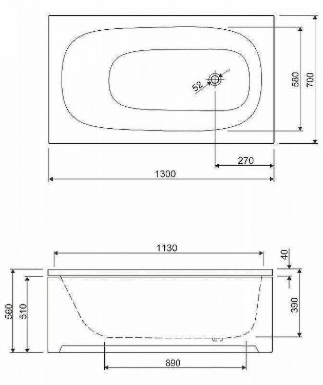 Акриловая ванна Cezares Eco 130х70 ECO-130-70-40-W37 без гидромассажа