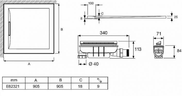 Душевой поддон из материала Flight Jacob Delafon Flight Pure 90x90 E62321-00 Белый глянец