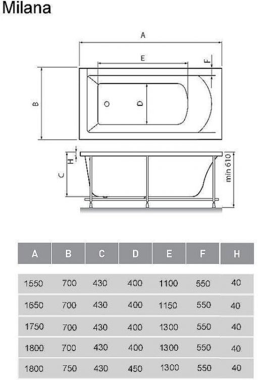 Акриловая ванна Vayer Milana 155x70 Гл000024269 без гидромассажа