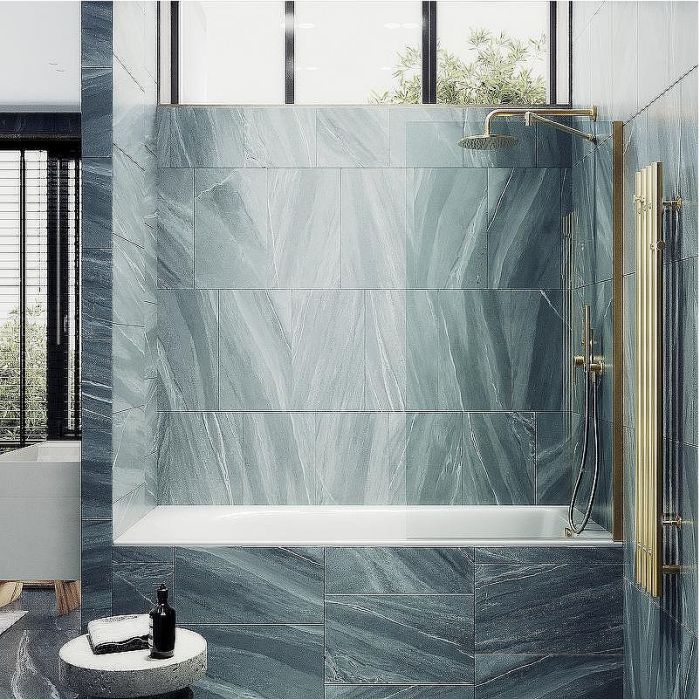 Шторка на ванну Maybah Glass MGV-65-3ш 900x1400 в широком профиле Золото стекло прозрачное