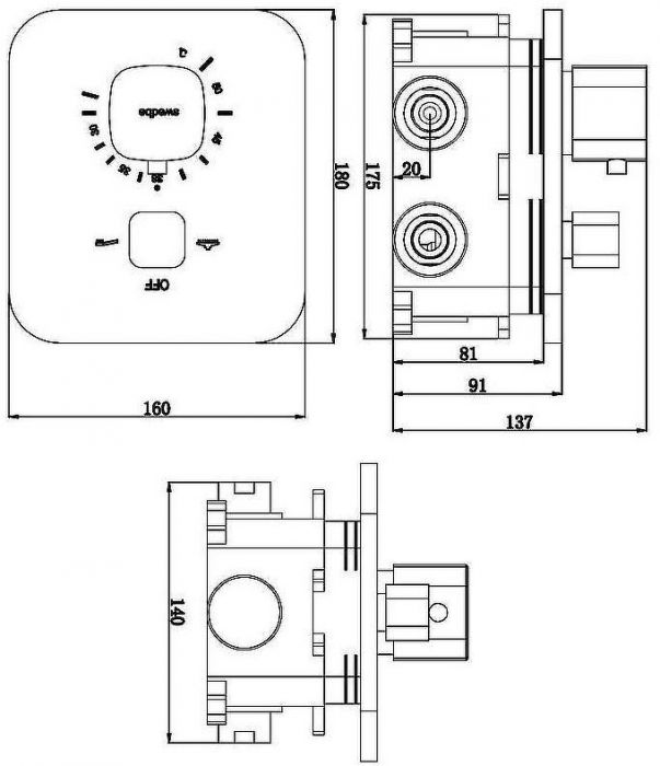 Смеситель для душа Swedbe Platta 9031 с термостатом Хром