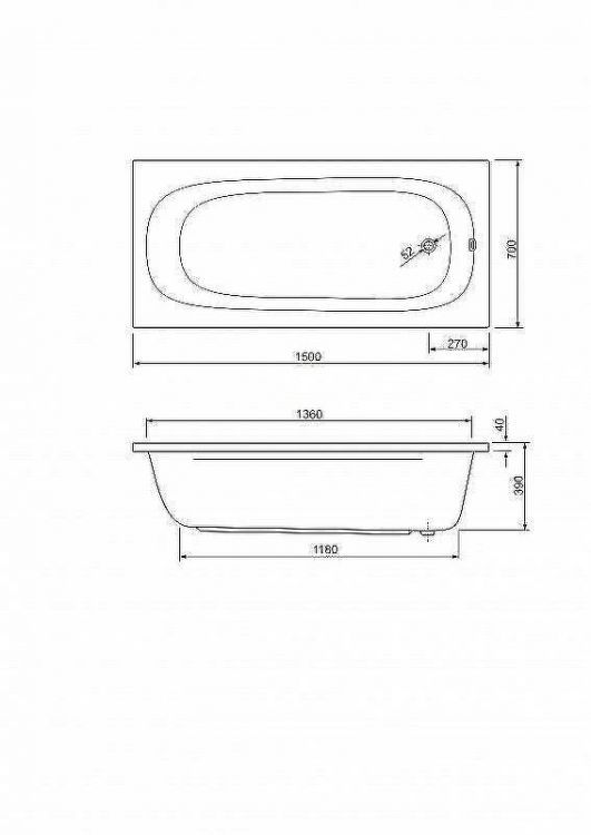 Акриловая ванна Cezares Piave 150x70 PIAVE-150-70-42-W37 без гидромассажа
