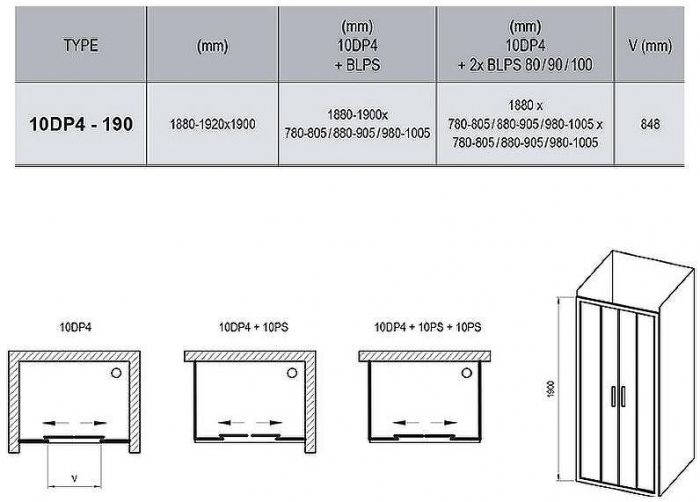 Душевая дверь Ravak 10° 10DP4 190 0ZKL0C00Z1 профиль Хром стекло Transparent