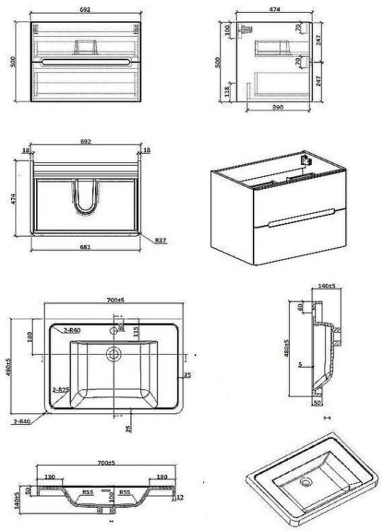 Тумба с раковиной Parly Spa River 70 River70 10107 подвесная Лилейно-белая