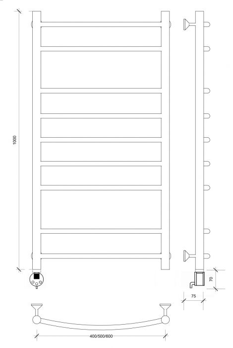 Полотенцесушитель электрический Secado Милан 2 100x40 черный матовый