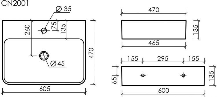 Умывальник CERAMICANOVA AURA с одним отверстием для смесителя CN2001 Умывальник CERAMICANOVA AURA с одним отверстием для смесителя CN2001