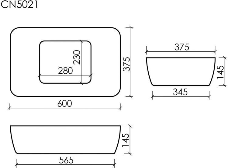 Умывальник CERAMICANOVA Element чаша накладная прямоугольная с керамической накладкой на сливное отверстие CN5021