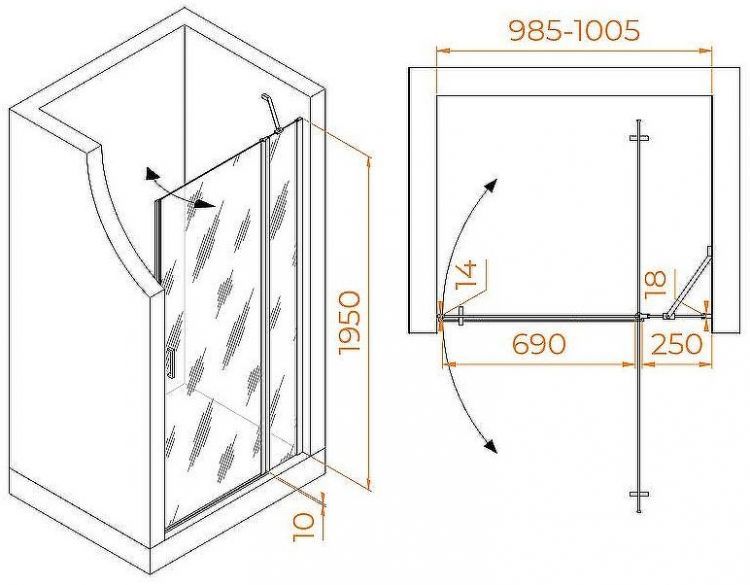 Душевая дверь RGW Leipzig LE-004 100 351200410-21 профиль Хром стекло матовое