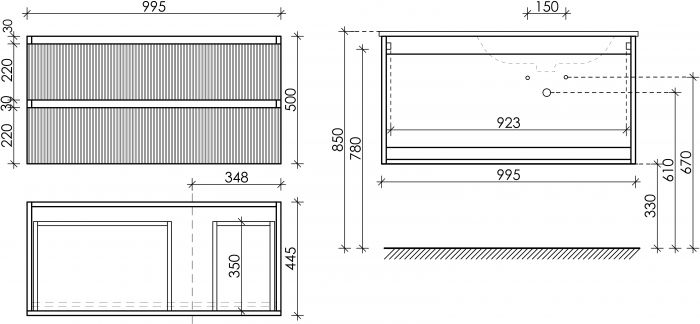 Тумба подвесная SANCOS под раковину Snob T правая, Beige Soft 995х445х500, SNT100RCE