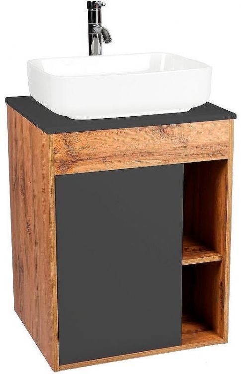 Тумба под раковину VIANT Бостон 65 VBOS65NG-T1STP подвесная Графит матовый Дуб Вотан