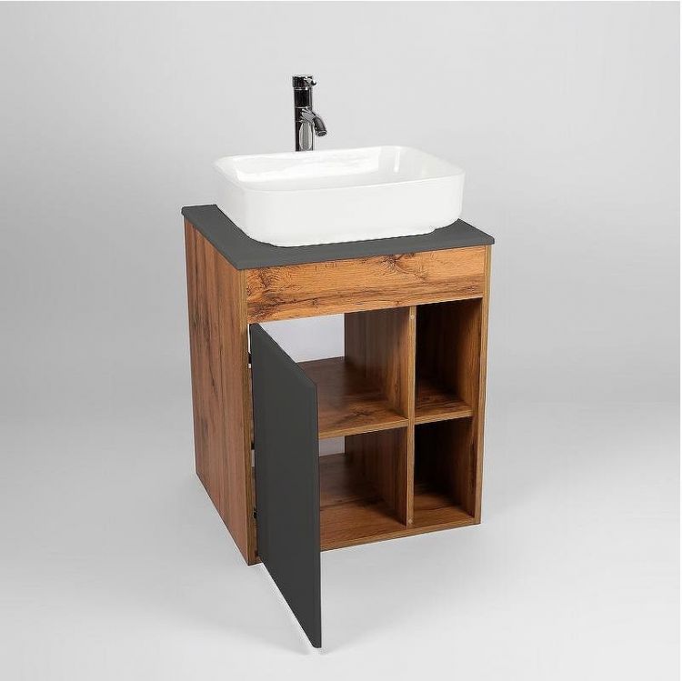 Тумба под раковину VIANT Бостон 65 VBOS65NG-T1STP подвесная Графит матовый Дуб Вотан