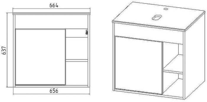 Тумба под раковину VIANT Бостон 65 VBOS65NG-T1STP подвесная Графит матовый Дуб Вотан