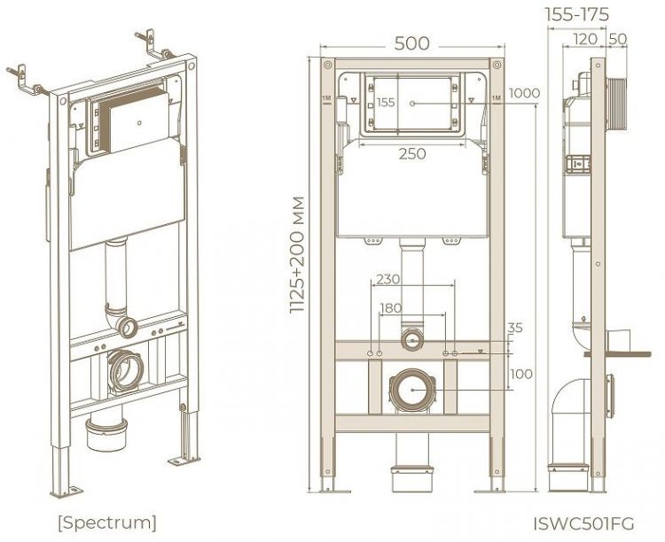 Инсталляция Knotlor Spectrum ISWC501FG для унитаза без клавиши смыва