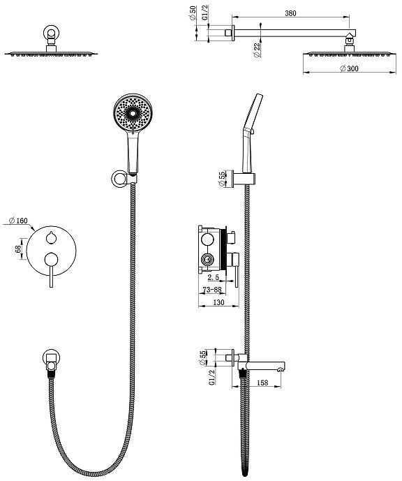Душевая система Oliveeka Y OL-939017-BG цвет Золото матовое