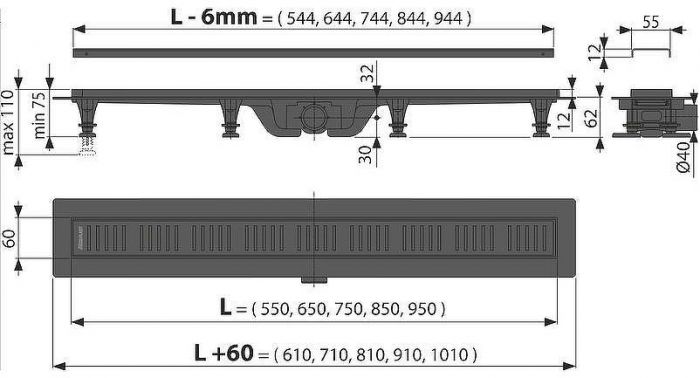 Душевой лоток Alcaplast APZ10BLACK-950M с Черной матовой решеткой