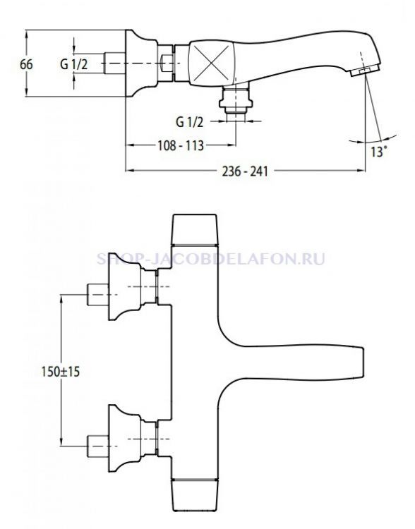Смеситель для ванны Jacob Delafon Margaux E16219-9-CP